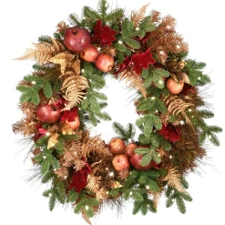 New National Tree Company 30" Apple Decorated Christmas Wreath With Led Lights