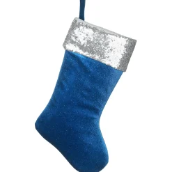 Sale National Tree Company 19" Arctic Lights Collection Blue Velvet Stocking