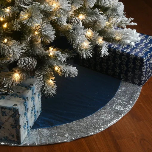 Cheap National Tree Company 52" Arctic Lights Collection Navy And Silver Tree Skirt
