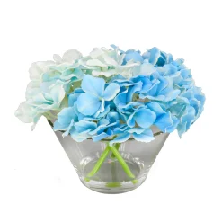 Fashion National Tree Company 8" Blue Hydrangea Bouquet In Glass Vase