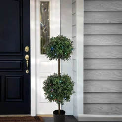 Clearance National Tree Company 46" Boxwood Double Ball Topiary With Multi-Function Led Lights