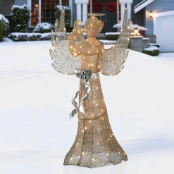 Discount National Tree Company 53" Champagne Gold Praying Angel With Led Lights