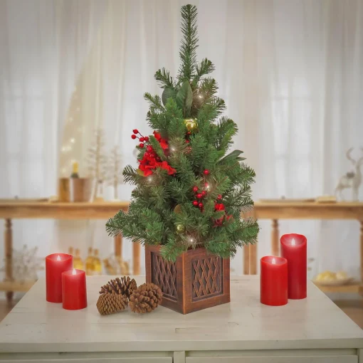 Discount National Tree Company 36" Christmas Vienna Waltz Decorated Table Top Tree In Pot, 35 Warm White Led Lights- Battery Operated With Remote Control