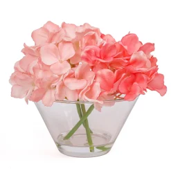 New National Tree Company 8" Coral Hydrangea Bouquet In Glass Vase