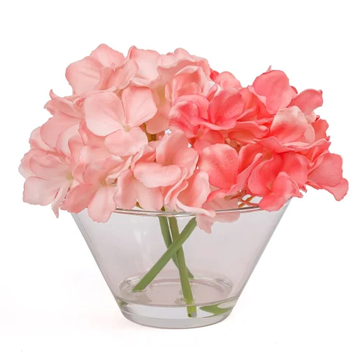 New National Tree Company 8" Coral Hydrangea Bouquet In Glass Vase