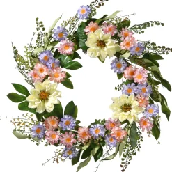 24" Dahlia & Daisy Flower Wreath^National Tree Company Shop
