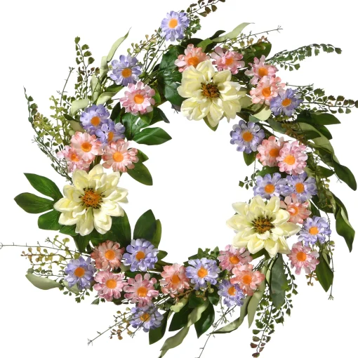 24" Dahlia & Daisy Flower Wreath^National Tree Company Shop