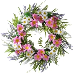 18" Daisy And Cosmos Flowers Wreath On Woven Branch Base^National Tree Company Best Sale