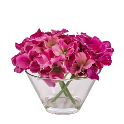 8" Dark Purple Hydrangea Bouquet In Glass Vase^National Tree Company Cheap