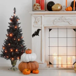 Best National Tree Company 4 Ft. Black Entrance Tree With String Of Orange Lights
