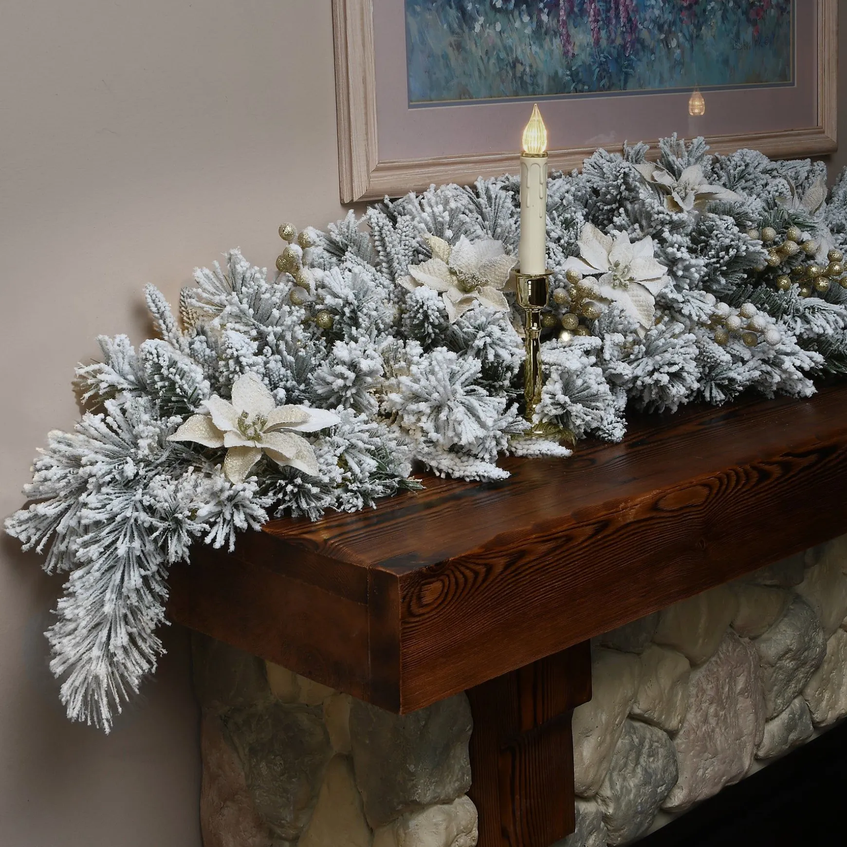 Online National Tree Company 6 Ft Frosted Colonial Fir Mantle Swag