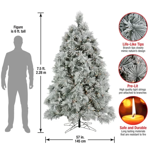 Clearance National Tree Company 7.5 Ft. Hgtv Home Collection Pre-Lit Flocked Bavarian Pine Tree