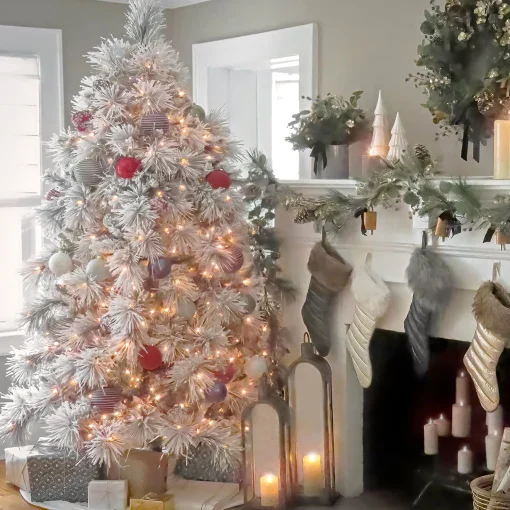 Best National Tree Company 6.5 Ft. Hgtv Home Collection Pre-Lit Flocked Bavarian Pine Tree