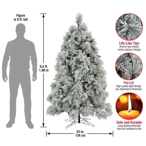 Best National Tree Company 6.5 Ft. Hgtv Home Collection Pre-Lit Flocked Bavarian Pine Tree