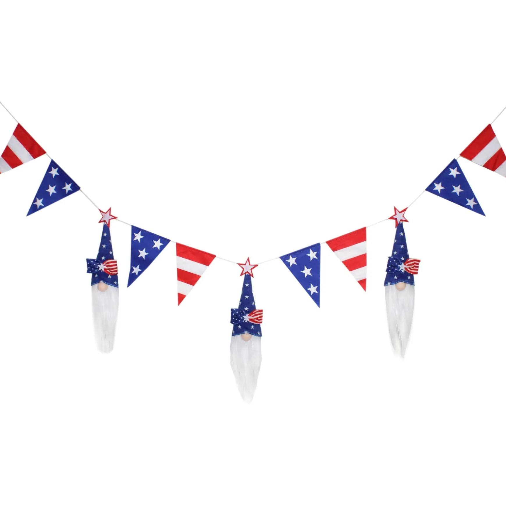 Online National Tree Company 6 Ft Patriotic Flags And Blue Gnomes Garland