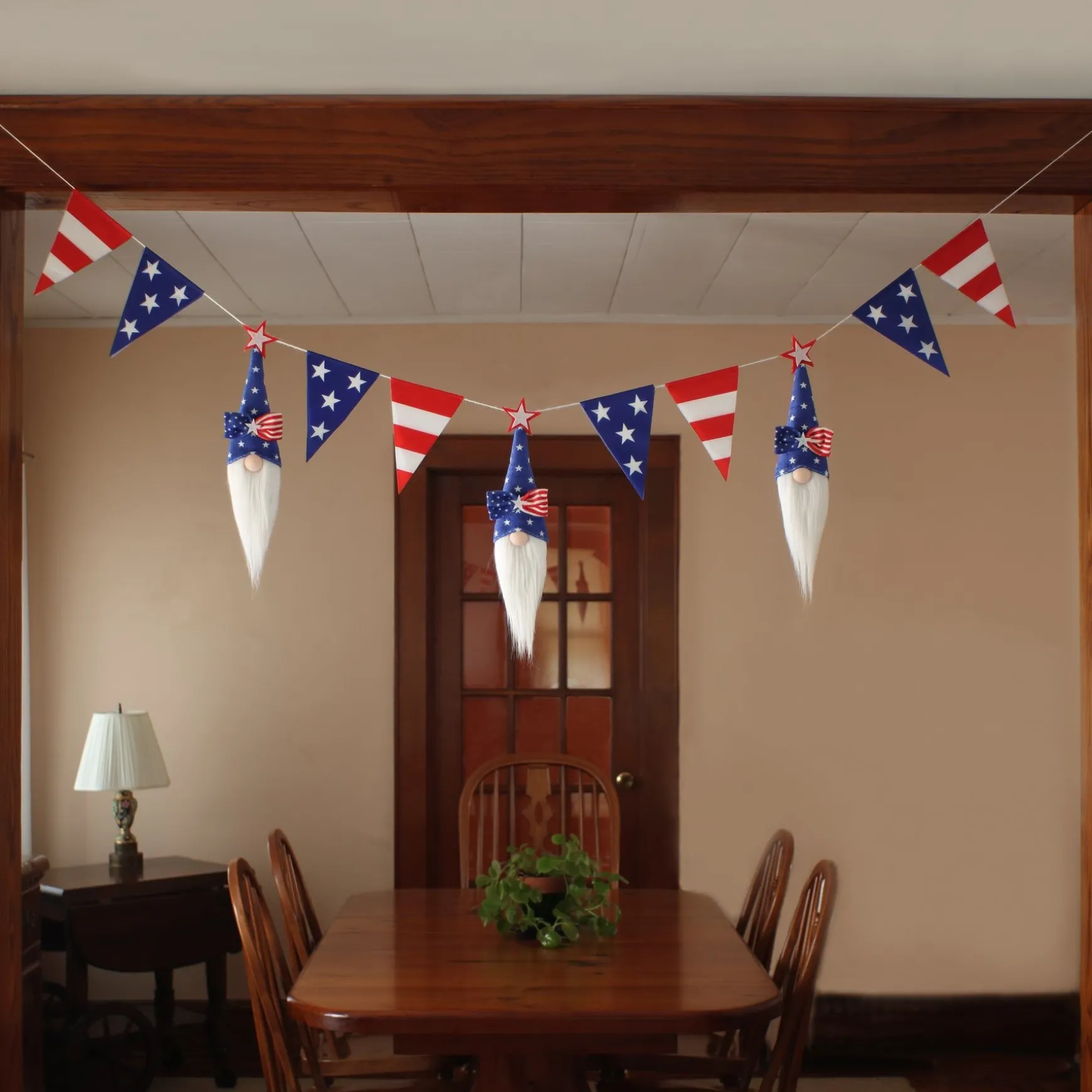 Online National Tree Company 6 Ft Patriotic Flags And Blue Gnomes Garland