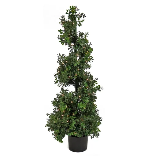 Sale National Tree Company 4 Ft. Pre-Lit Boxwood Spiral Topiary In Black Nursery Pot