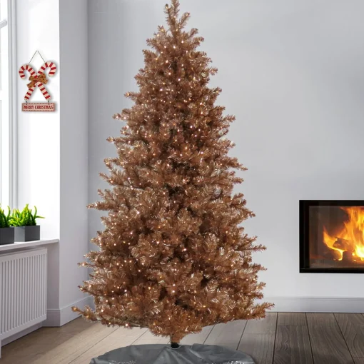 New National Tree Company 7.5 Ft. Pre-Lit Christmas Rose Gold Metallic Tree