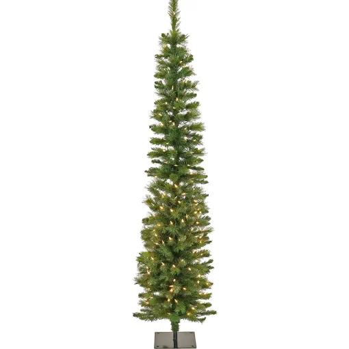 Discount National Tree Company 6 Ft. Pre-Lit Nooksack Fir Pencil Slim Tree With Led Lights