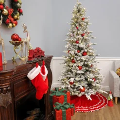 Cheap National Tree Company 7 Ft Pre-Lit Snowy Calton Pine Tree With Led Lights