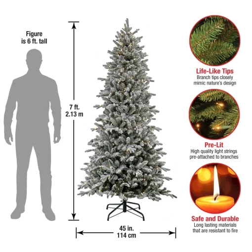 Cheap National Tree Company 7 Ft Pre-Lit Snowy Calton Pine Tree With Led Lights
