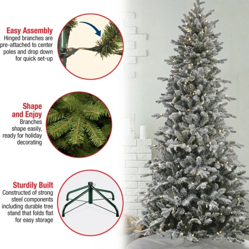 Cheap National Tree Company 7 Ft Pre-Lit Snowy Calton Pine Tree With Led Lights