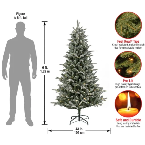 Best Sale National Tree Company 6 Ft. Pre-Lit Snowy Libby Fir Tree With Led Lights