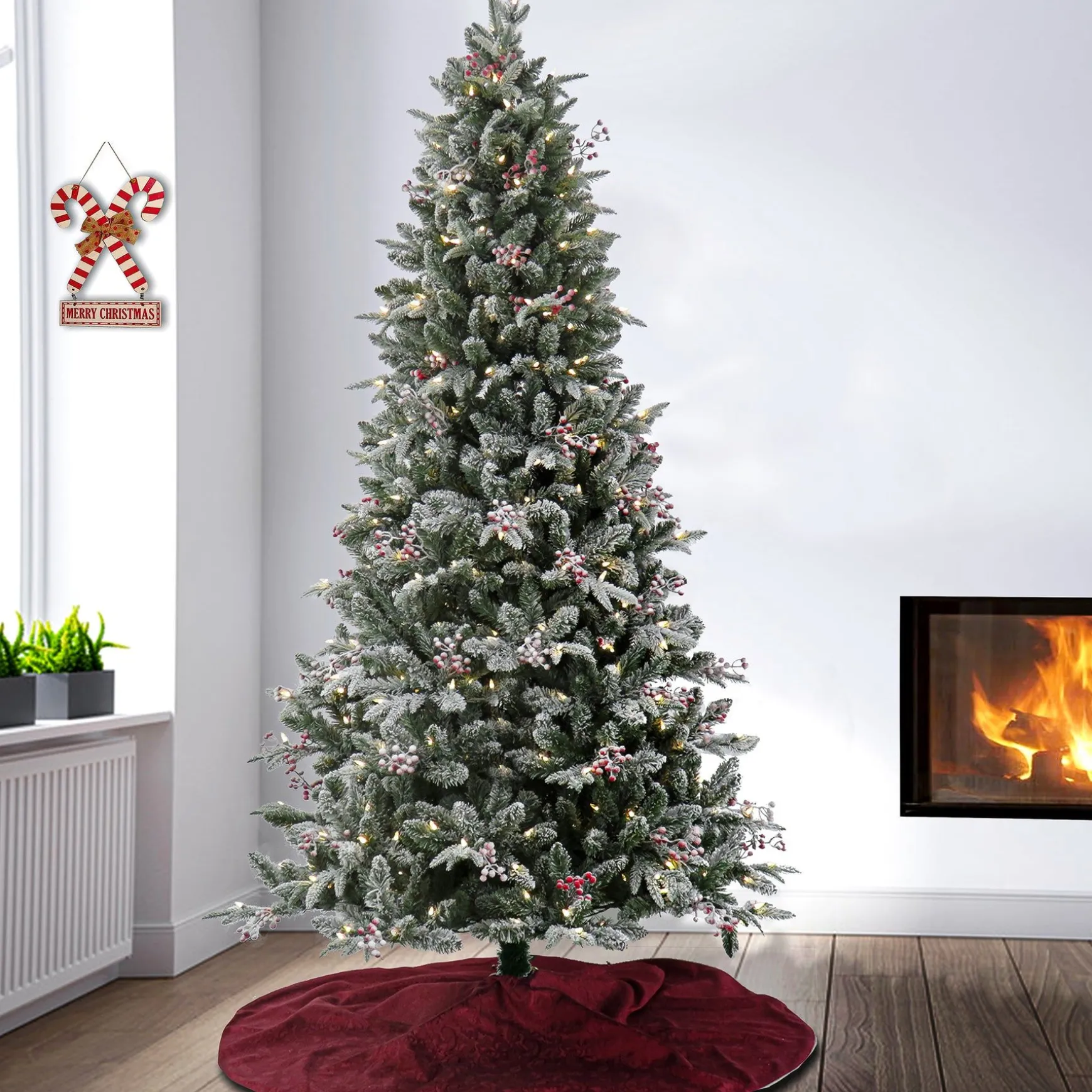 Best National Tree Company 7.5 Ft Pre-Lit Snowy Poechmann Fir Tree With Led Lights