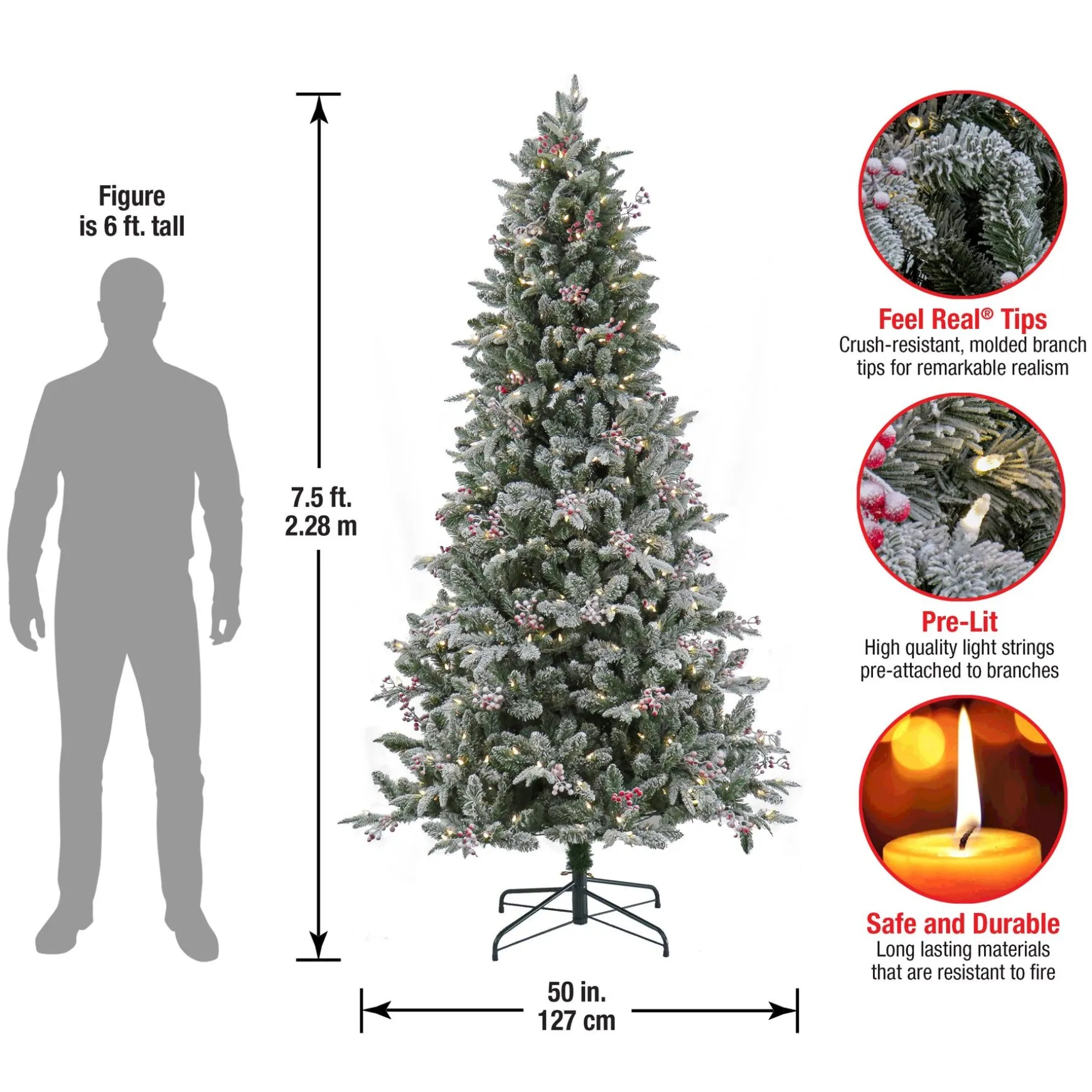 Best National Tree Company 7.5 Ft Pre-Lit Snowy Poechmann Fir Tree With Led Lights