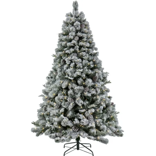 Best National Tree Company 7.5 Ft. Pre-Lit Snowy Silver Hill Pine Tree With Led Lights