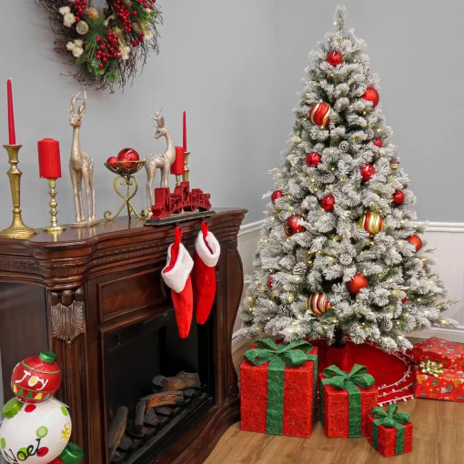 Best National Tree Company 7.5 Ft. Pre-Lit Snowy Silver Hill Pine Tree With Led Lights