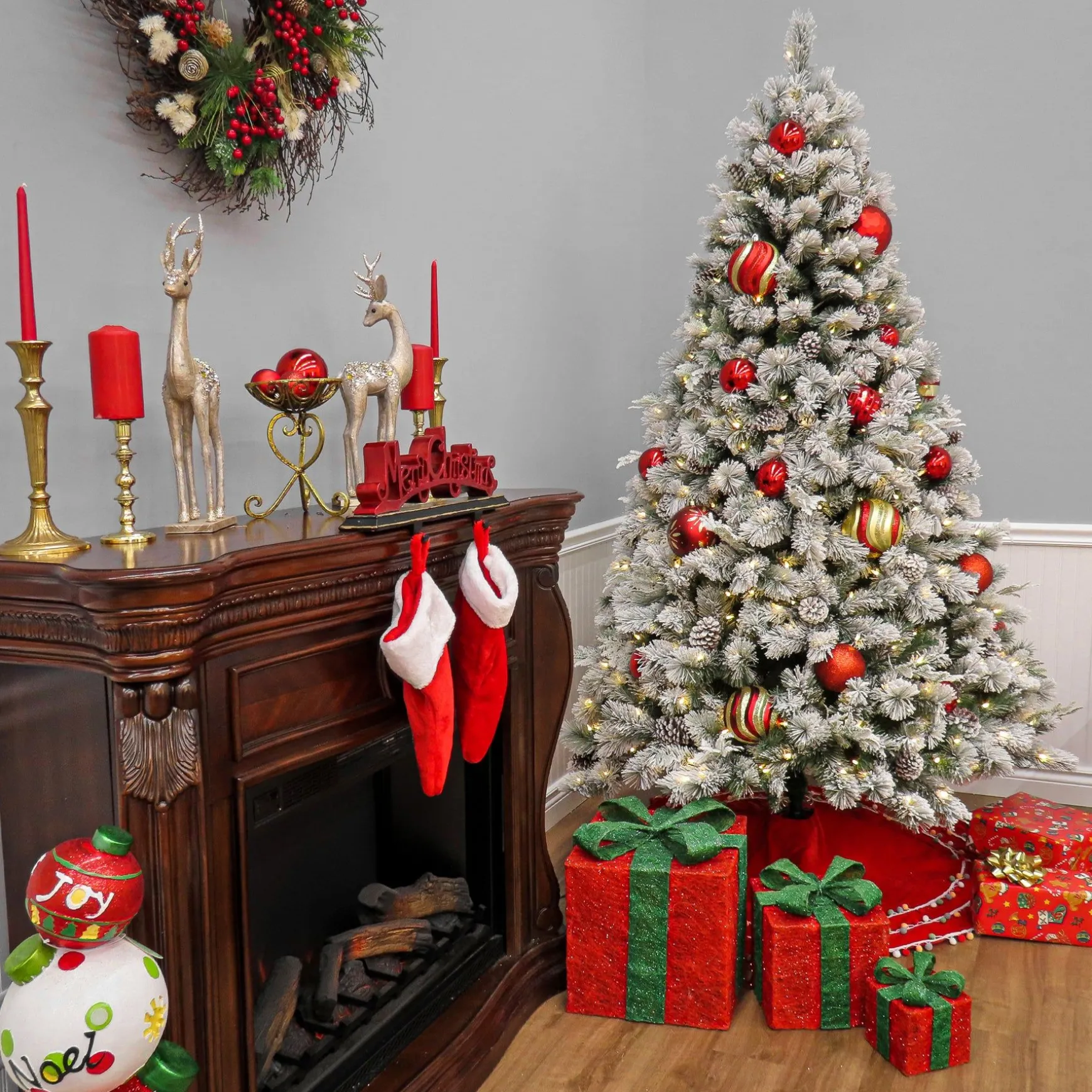 Best Sale National Tree Company 7.5 Ft. Pre-Lit Snowy Silver Hill Pine Tree With Led Lights