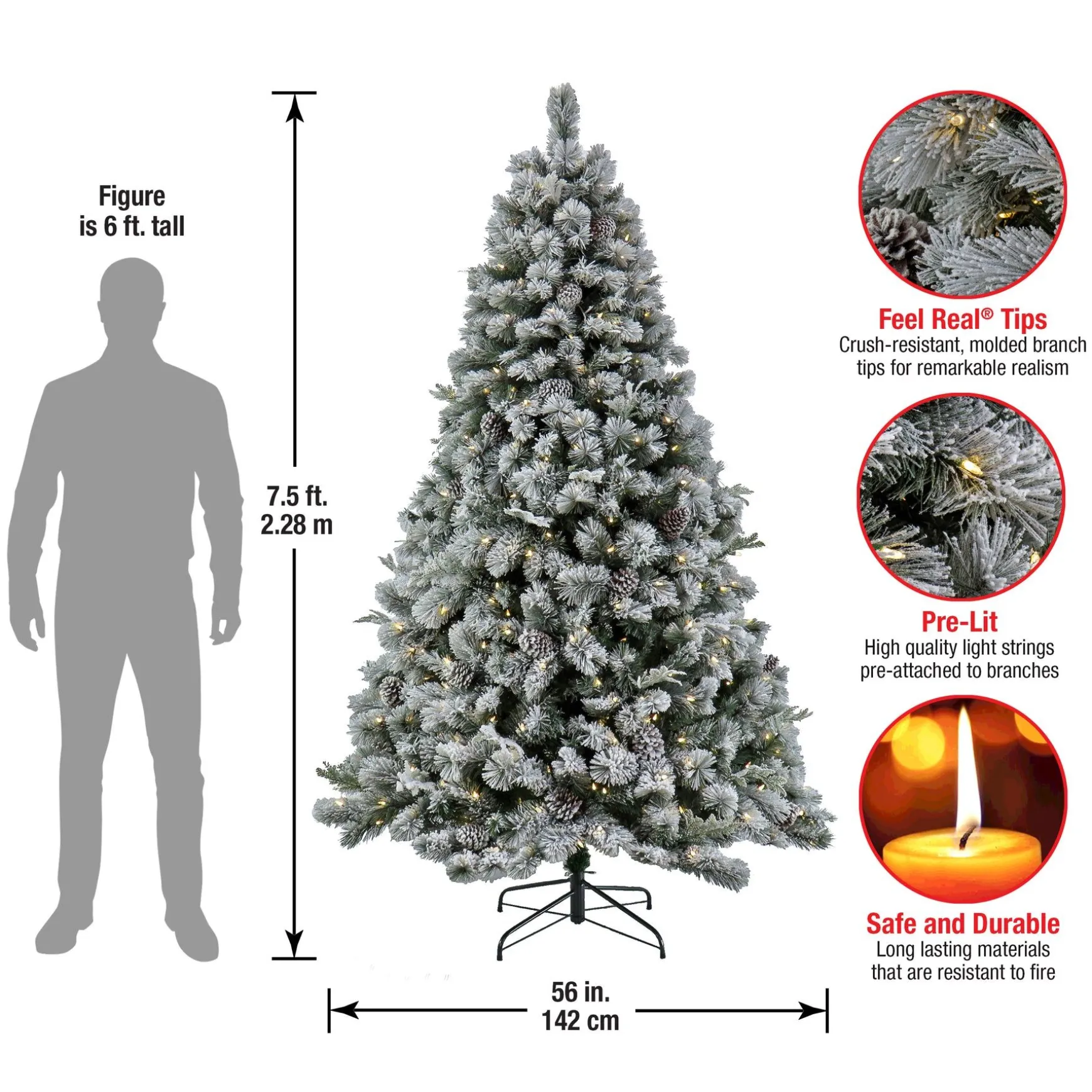 Best Sale National Tree Company 7.5 Ft. Pre-Lit Snowy Silver Hill Pine Tree With Led Lights
