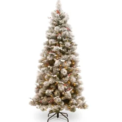 Online National Tree Company 7.5 Ft. Snowy Bedford Slim Pine Tree With Clear Lights