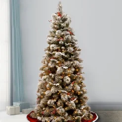 Online National Tree Company 7.5 Ft. Snowy Bedford Slim Pine Tree With Clear Lights