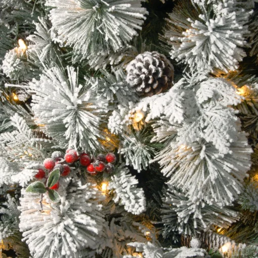 Online National Tree Company 7.5 Ft. Snowy Bedford Slim Pine Tree With Clear Lights