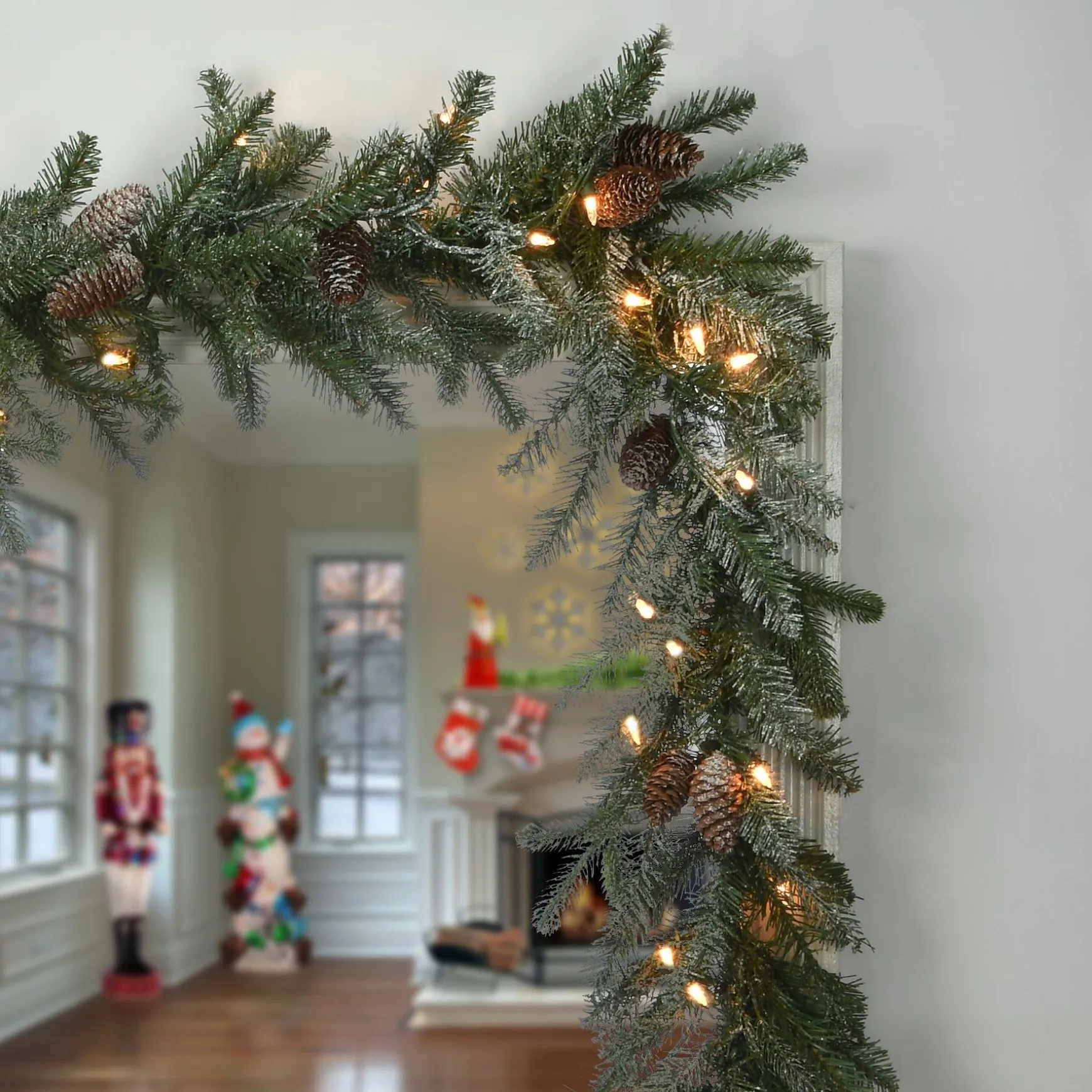 Cheap National Tree Company 9 Ft. Snowy Morgan Spruce Garland With Clear Lights