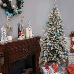 Fashion National Tree Company 7.5 Ft. Snowy Mountain Pine Slim Pine Tree With Clear Lights