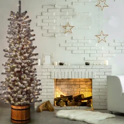 Store National Tree Company 6 Ft. Snowy Sheffield Spruce Slim Half Tree With Clear Lights
