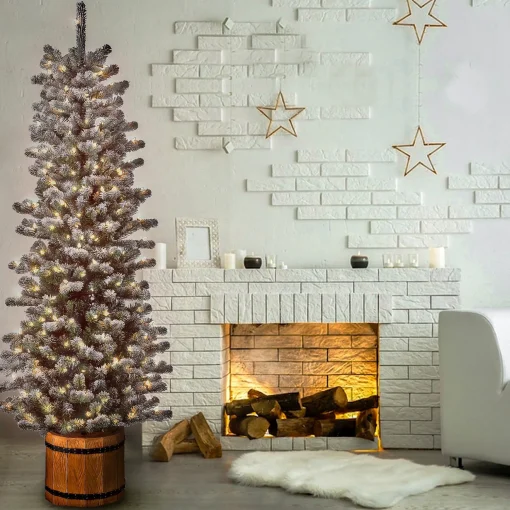 Store National Tree Company 6 Ft. Snowy Sheffield Spruce Slim Half Tree With Clear Lights