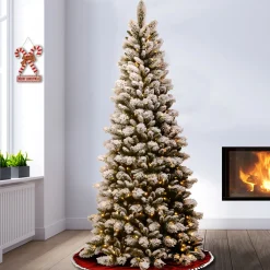 Flash Sale National Tree Company 7.5 Ft. Snowy Westwood Slim Pine Tree With Clear Lights