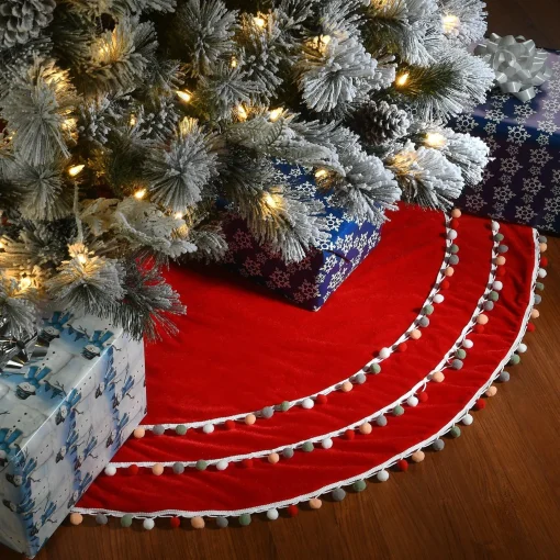 Store National Tree Company 48" General Store Collection Red Velvet Tree Skirt