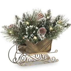 Hot National Tree Company 10" Glittery Bristle Pine Sleigh With White Tipped Cones