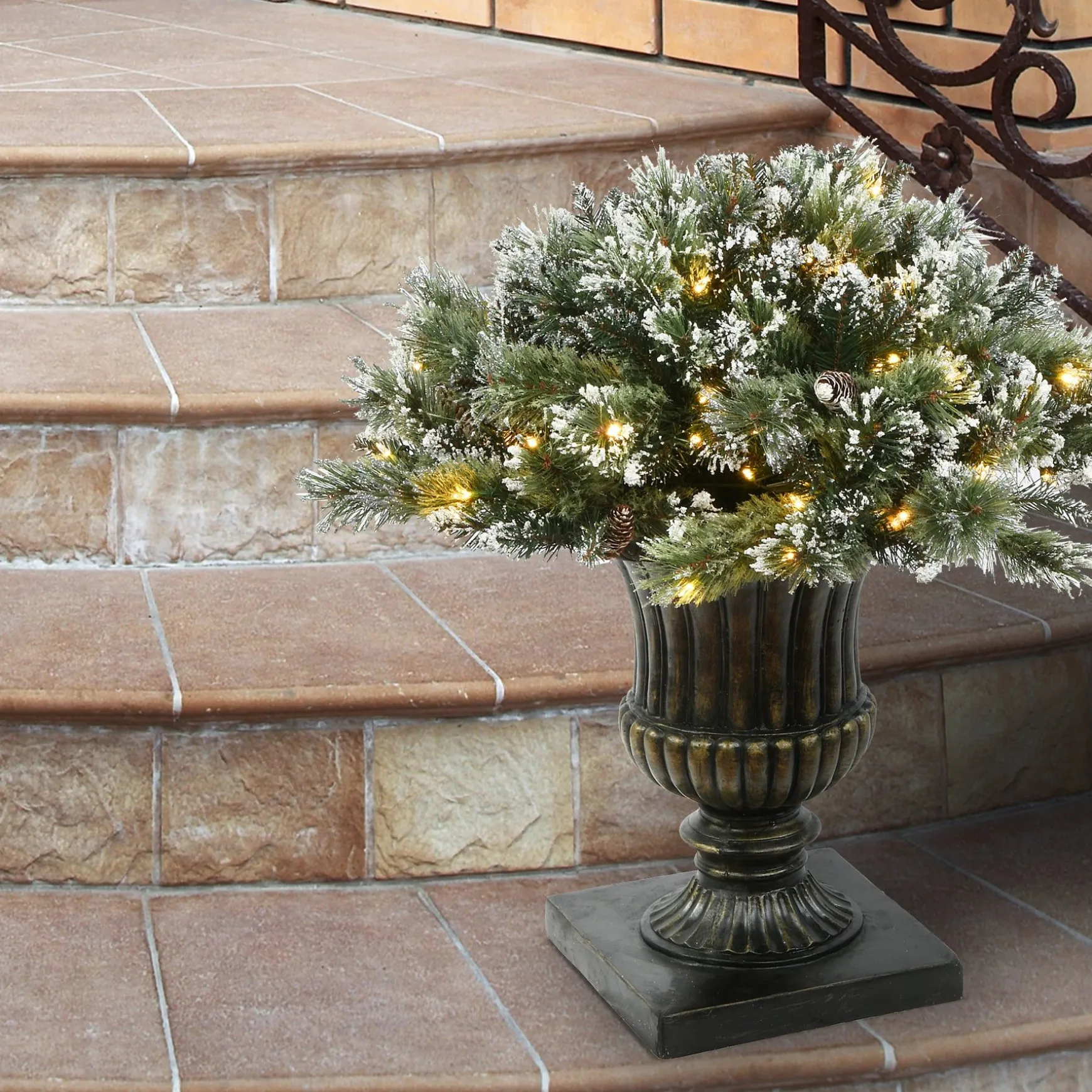 Cheap National Tree Company 36" Glittery Bristle® Pine Urn Filler With Battery Operated Led Lights