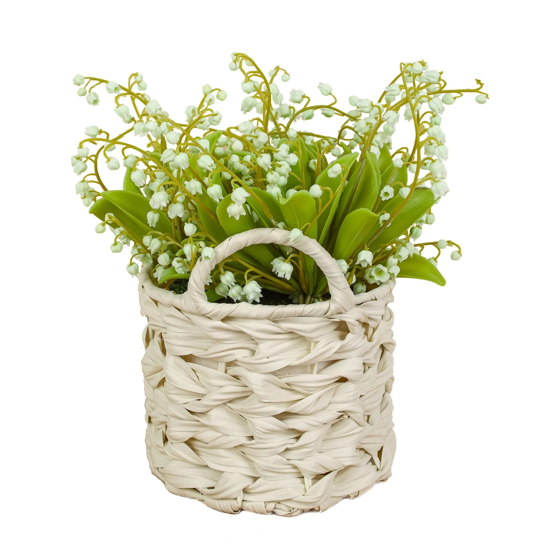 11" Green Lily-Of-The-Valley Flowers In White Basket^National Tree Company New