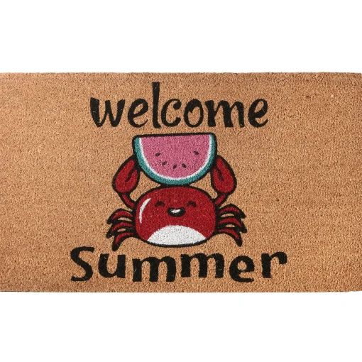 30" Green Welcome Summer Crab And Watermelon Coir Doormat^National Tree Company Discount