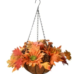 Outlet National Tree Company 18" Hanging Basket With Maple Leaves, 3 Sunflowers, 3 Cones, 3 Berries & 1 Pumpkin