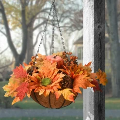 Outlet National Tree Company 18" Hanging Basket With Maple Leaves, 3 Sunflowers, 3 Cones, 3 Berries & 1 Pumpkin