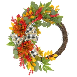 Shop National Tree Company 24" Harves Wreath With Twig, Dahlia, Eucalyptus And Bow