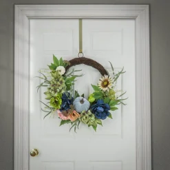 Clearance National Tree Company 22" Harvest Wreath With Mixed Leaves, Hydrangea, Peony And Pumpkin